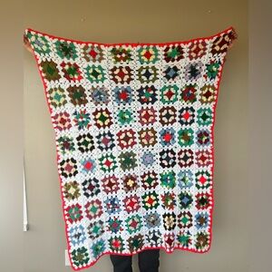 Colorful Crochet Granny Squares  Blanket/Afghan with Bright Border